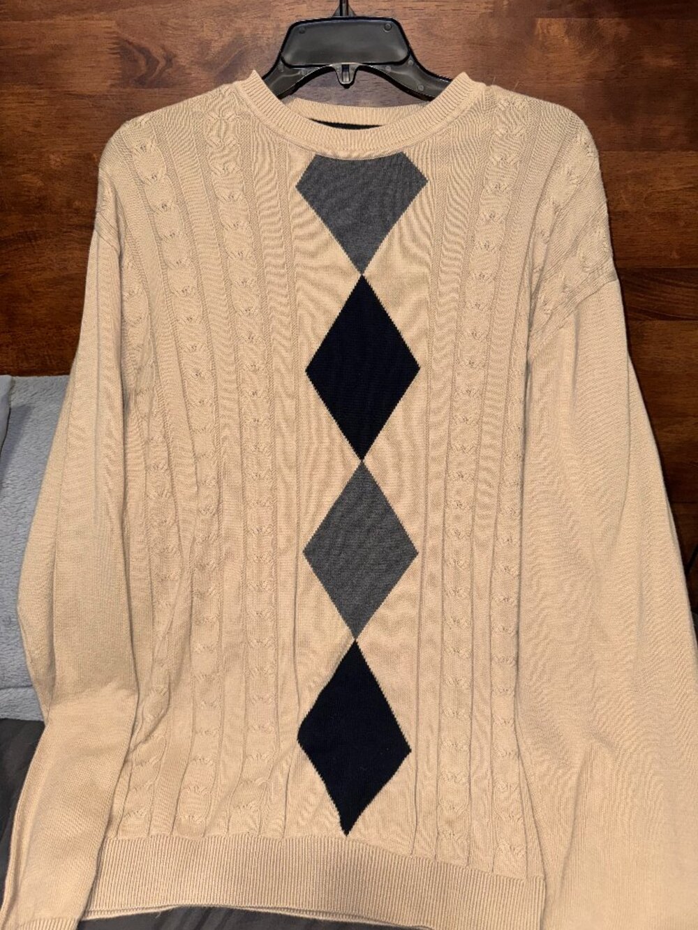 Alex Cannon Tan Argyle Cable Knit Sweater Sz L